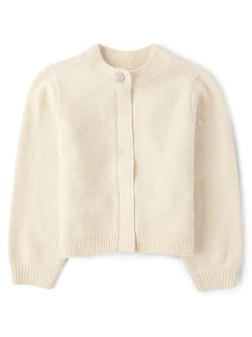 Girls V-Neck Cardigan Long Sleeve Rib-Knit Recycled Polyester Jeweled Button